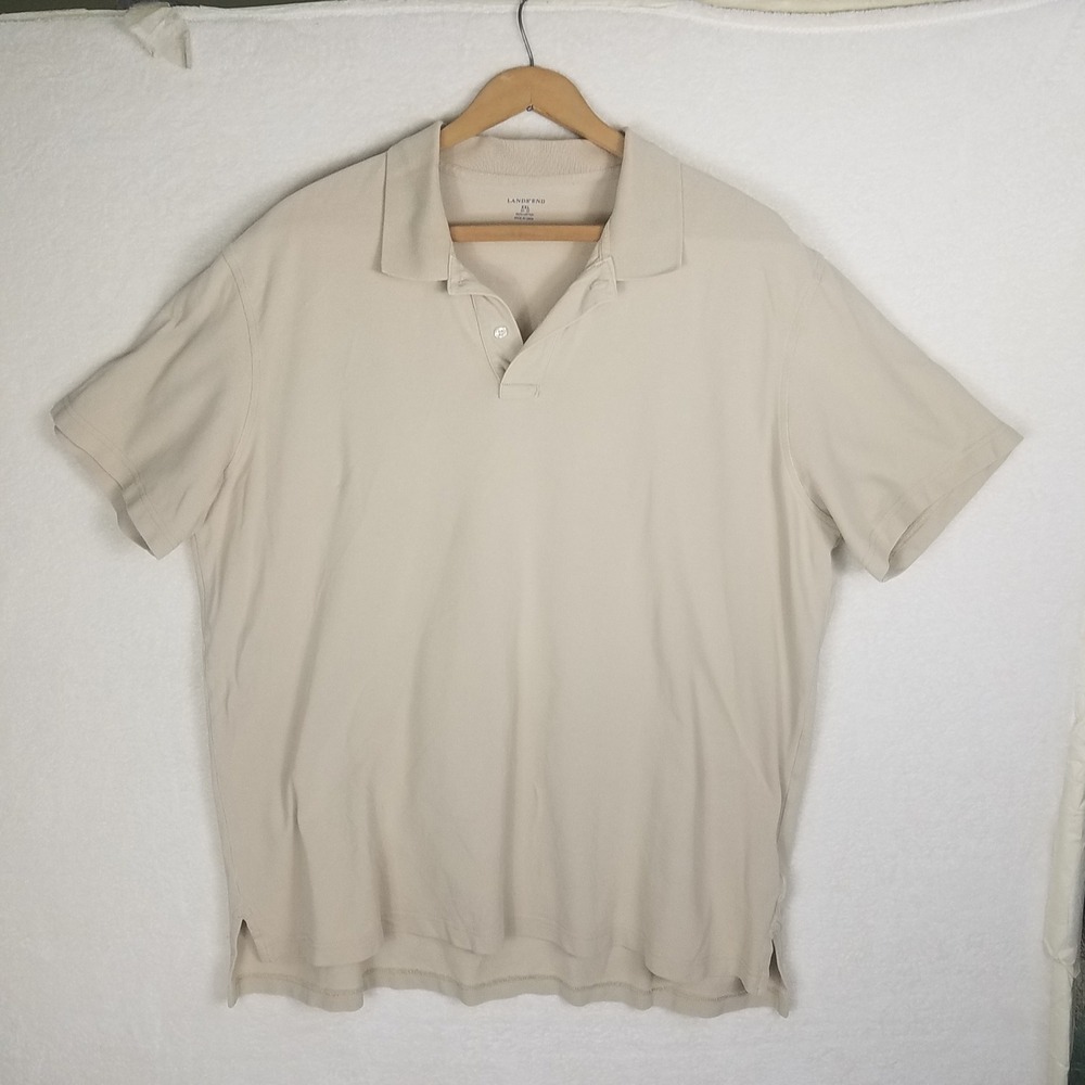 Lands End Polo Shirt Mens XXL Tan Excellent Short Sleeve Cotton Pique Solid